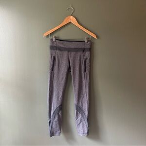 Lululemon Women’s Inspire Tight II Size 6 Heathered Black Grey Zip Pockets EUC